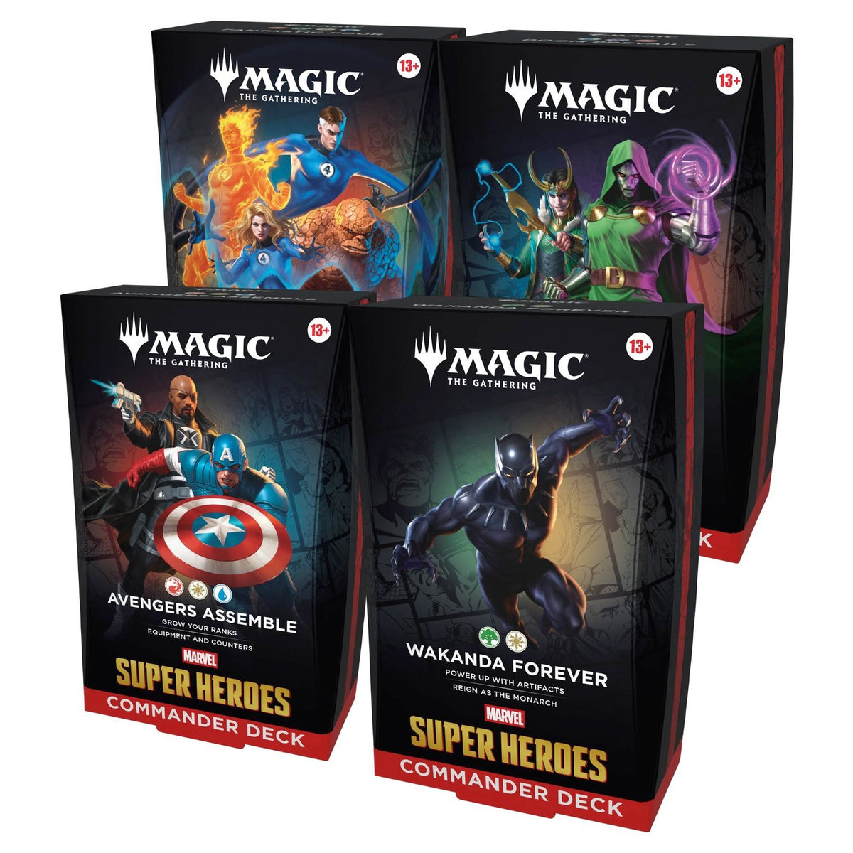 Magic: The Gathering | Marvel Super Heroes Commander Deck Bundle – Includes All 4 Decks (Avengers Assemble, Wakanda Forever, The Fantastic Four, Doom Prevails)