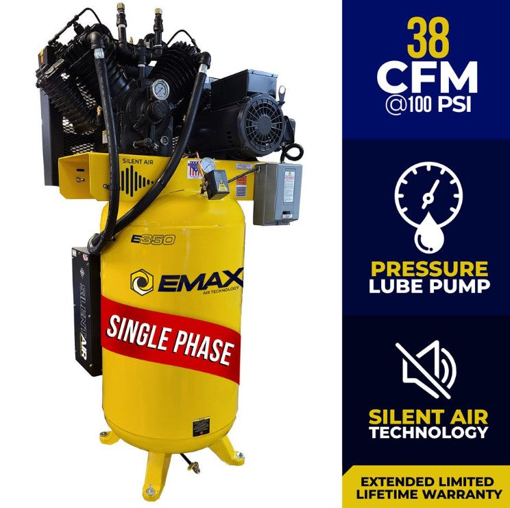 EMAX ES10V080V1 Industrial Series 80 Gal. 10 HP 1-Phase Silent Air Electric Air Compressor New