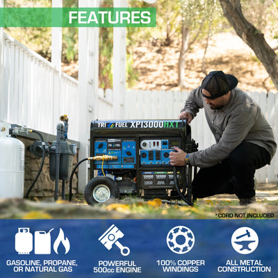 DuroMax XP13000HXT 10500W/13000W Tri-Fuel Gasoline Propane Natural Gas CO Alert Remote Start Generator New